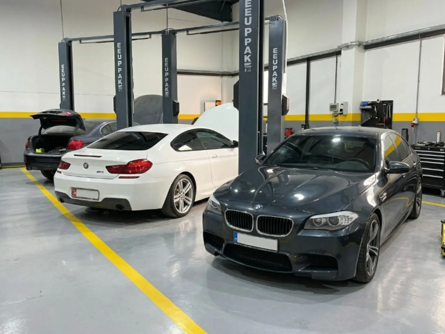 Genuine BMW parts shelved at the Exotic Auto Services workshop in Musaffah
